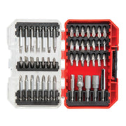 Photo of Craftsman 47-piece screwdriver bit set in red and clear plastic case, SKU CMAF1247, top-down angle.
