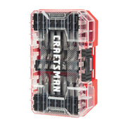 Photo of Craftsman CMAF1247 screwdriver bit set in clear, red plastic case, front angle.