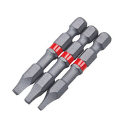 Photo of Craftsman slotted screwdriver bits with red bands, SKU CMAF2SQ-3, three pieces, angled on white background.