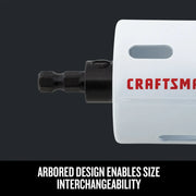 Photo of Craftsman hole saw CMAH1SET7, white arbor design with visible hex shank, side angle view.