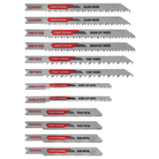 Photo of Craftsman jigsaw blade set CMAJ2SET12, 12 assorted blades for wood and metal, top view on white background.