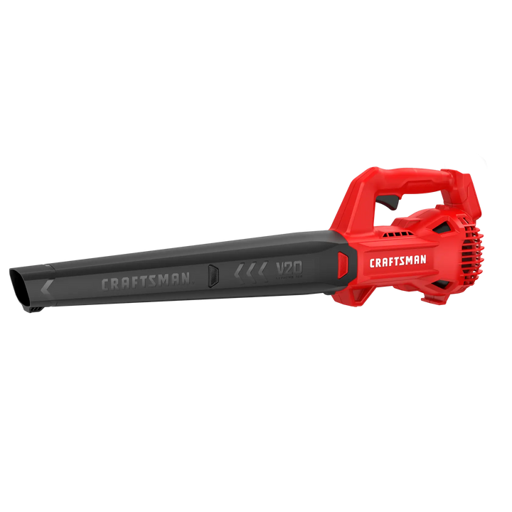 Photo of Craftsman cordless leaf blower CMCBL710B, red and black, side angle, on white background.
