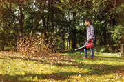 Photo of Craftsman leaf blower CMCBL720B in use outdoors, blowing leaves across a grassy yard.