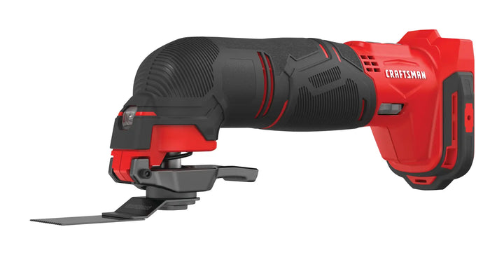 Photo of Craftsman oscillating tool CMCE500B with black and red body, side angle on white background.