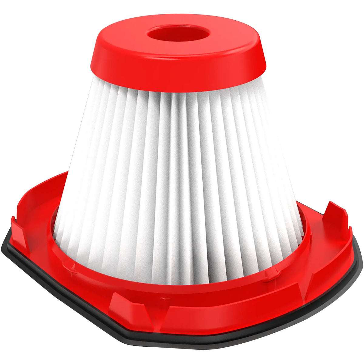 Photo of Craftsman vacuum filter CMCVHF10 with red plastic frame, pleated white filter, front angle.