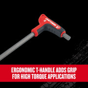 Craftsman T-handle hex key CMHT26161V with ergonomic red and black grip, side view on black background.