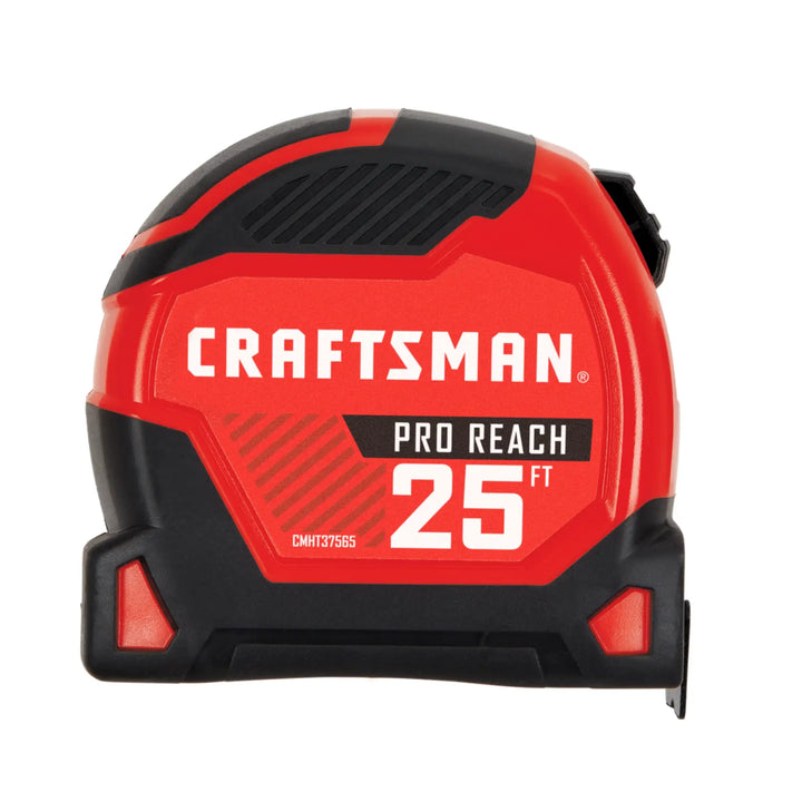 CRAFTSMAN Pro Reach 25 ft tape measure, red and black, model CMHT37565LW.