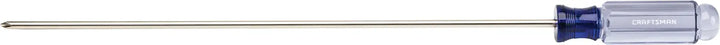 Craftsman extra-long Phillips screwdriver with clear blue handle, CMHT65008, side view on white background.