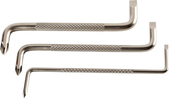 Photo of three CRAFTSMAN pry bars, SKU CMHT65042, silver finish, textured handles, side angle, on white background.