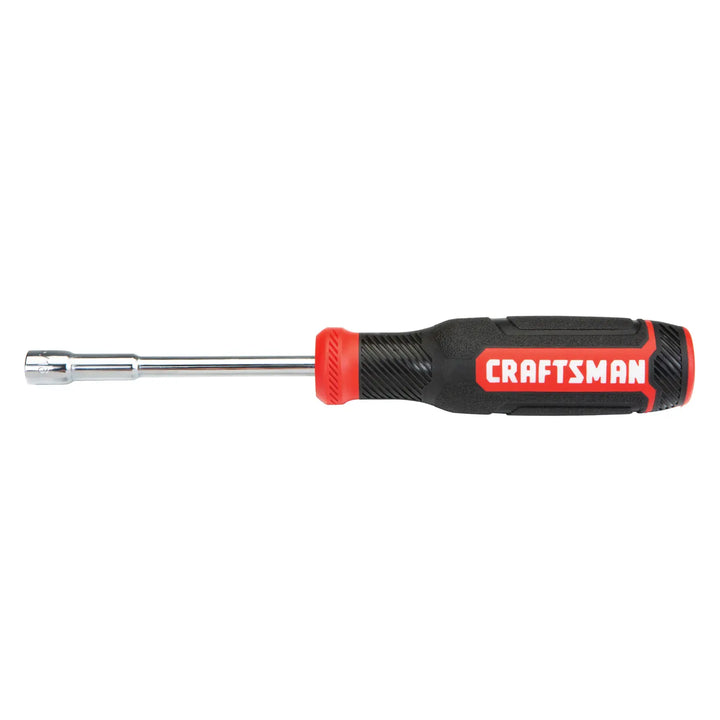 Photo of Craftsman nut driver CMHT65083 with black and red handle, chrome shaft, side angle, on white background.