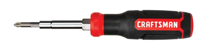Photo of CRAFTSMAN CMHT68000 multi-bit screwdriver with black and red handle, side view on white background.