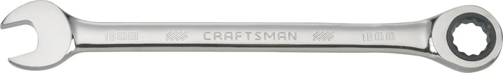 Craftsman CMMT39238 ratcheting combination wrench, 16mm, silver finish, side view on white background.