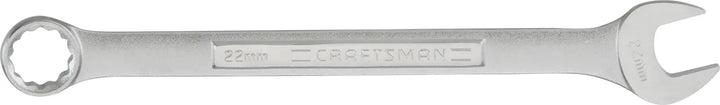 Photo of CRAFTSMAN CMMT42922 22mm combination wrench, silver, open-end and box-end, side view, white background.