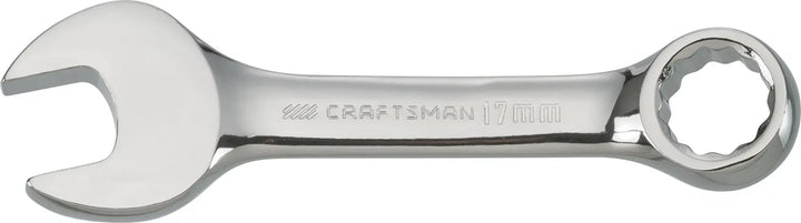 Photo of Craftsman CMMT44118 17mm combination wrench, chrome finish, on white background, side view.