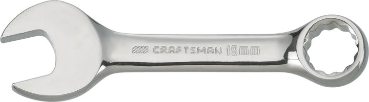 Photo of Craftsman 19mm combination wrench, chrome finish, SKU CMMT44120, on white background.