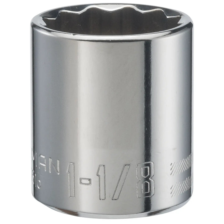 Photo of Craftsman CMMT47516 chrome socket, 1-1/8 inch, front angle, tool accessory on white background.
