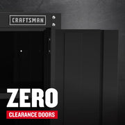 Photo of Craftsman cabinet CMST22800BK with zero clearance doors feature, branded panel visible.