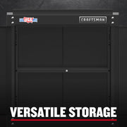 Front view of Craftsman storage cabinet CMST22800BK with black doors and versatile storage text.