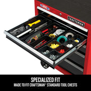 Photo of Craftsman drawer organizer CMST98018 in tool chest, filled with hand tools and hardware, top angle.