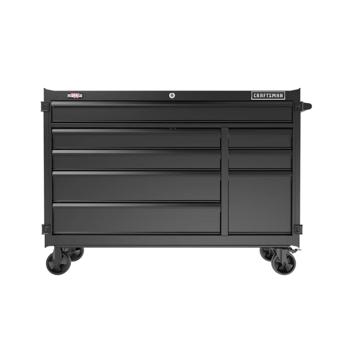 Front angle photo of Craftsman black rolling tool chest with drawers CMST98262BK.