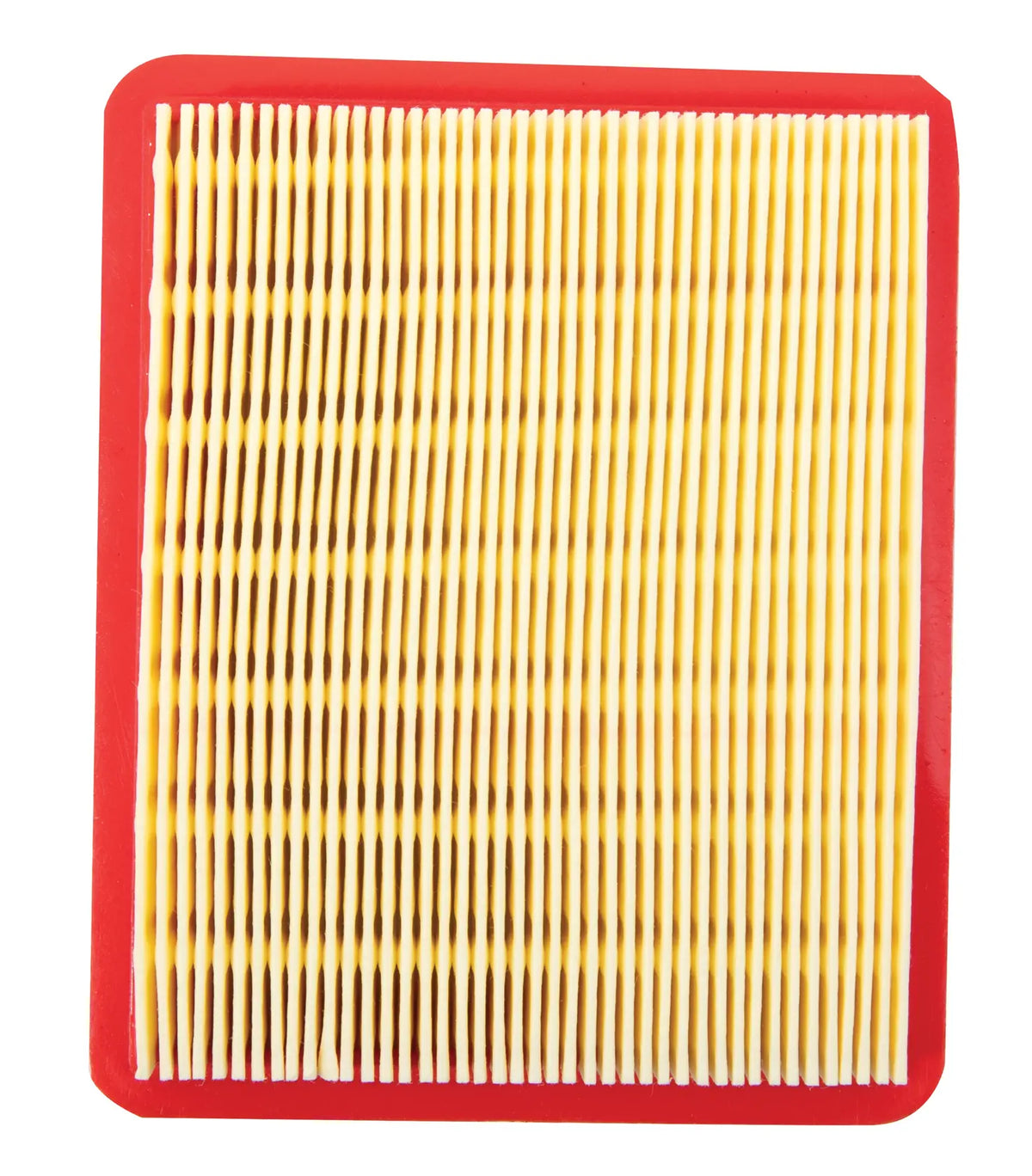 Craftsman rectangular air filter with red border, yellow pleated paper, SKU CMXGZAM200065, top view.