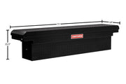 Black CRAFTSMAN truck tool box with diamond plate, shown with dimensions 71 x 14 x 15.5 inches.