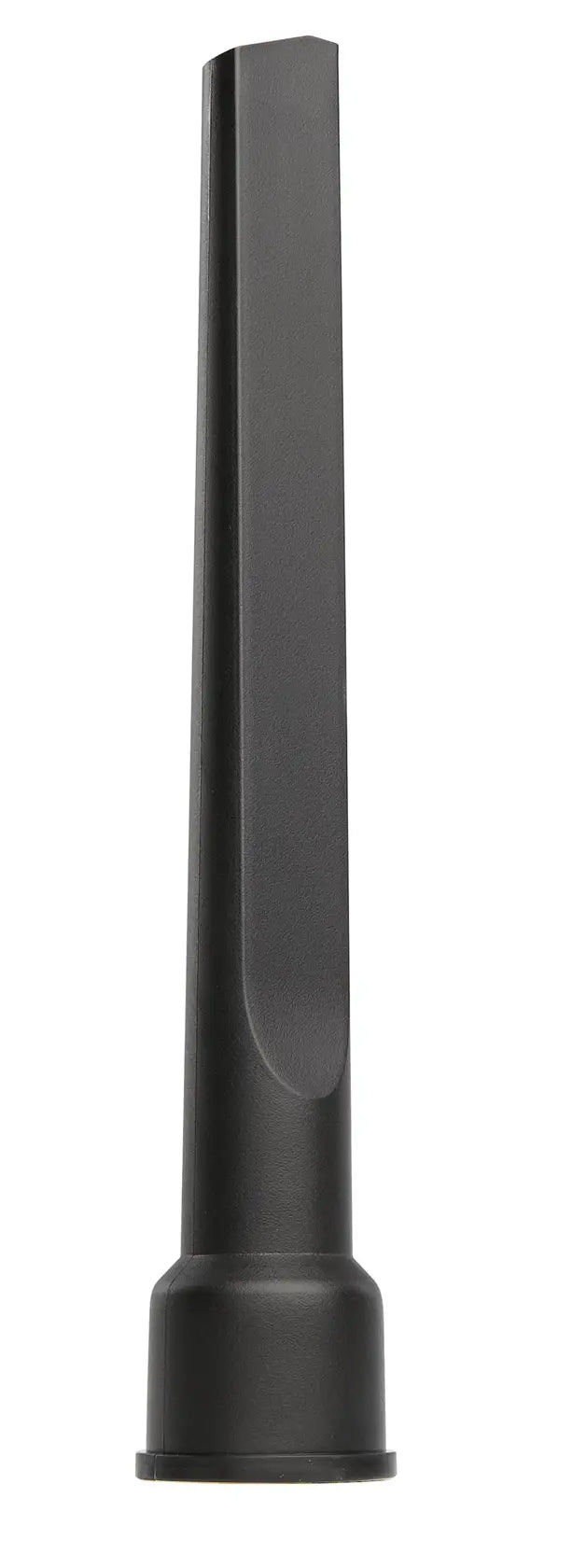 A black plastic vacuum cleaner nozzle attachment designed for cleaning narrow or tight spaces, shown against a white background.