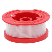 Craftsman spool of clear trimmer line with red plastic housing, side angle, CMZST0653.