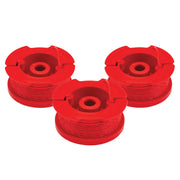 Photo of three CRAFTSMAN red trimmer line spools, SKU CMZST0803, shown from above on a white background.