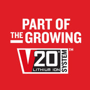 Craftsman graphics with 'Part of the growing V20 Lithium Ion System' text on red background.